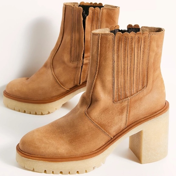 Free People James Chelsea Boot Tan Leather Platform Boots Pull On Style - Picture 4 of 15